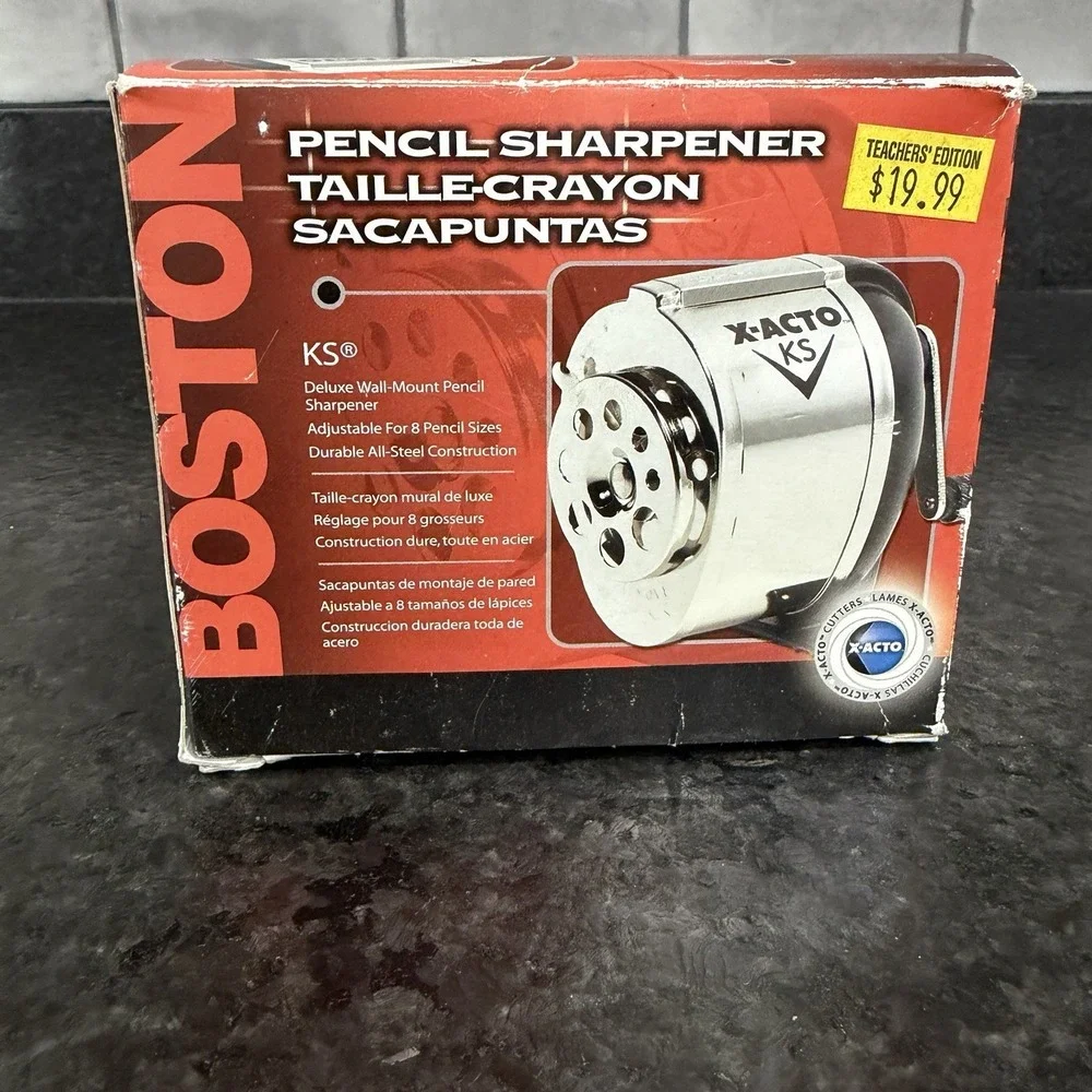 Pencil Sharpener Boston X-Acto KS Table Wall Mount Chrome School Hand Crank NOS